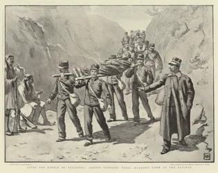 After the Battle of Velestino, Greeks bringing their Wounded down to the Railway